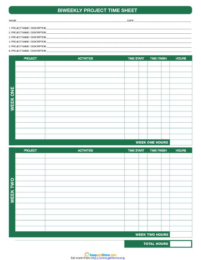 Bi-Weekly Project Timesheet