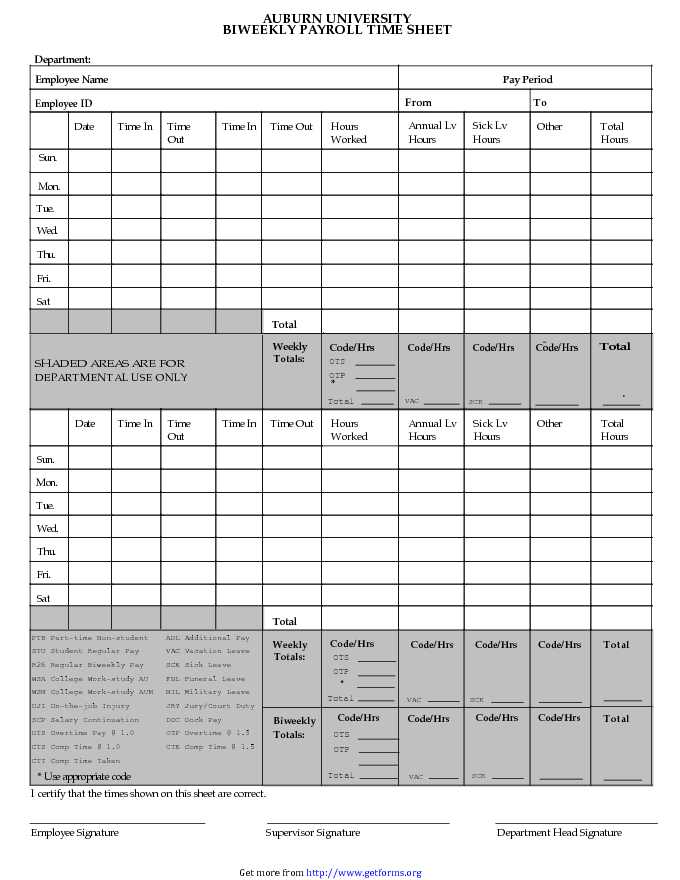 Biweekly Payroll Time Sheet