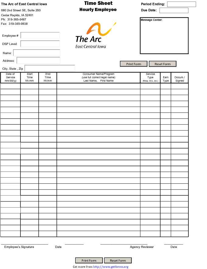 Timesheet Hourly Template