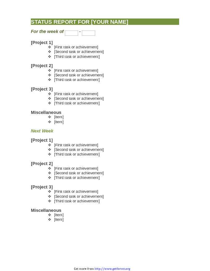 Employee Weekly Status Report Template