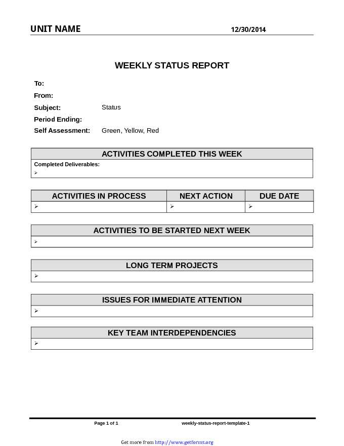 Weekly Status Report Template 1