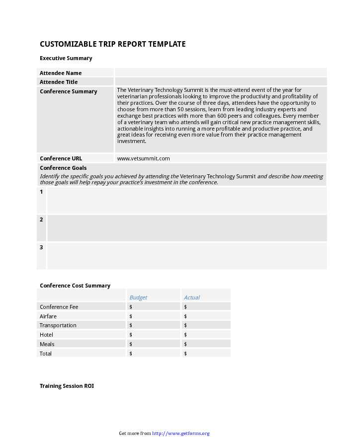 Customizable Trip Report Template