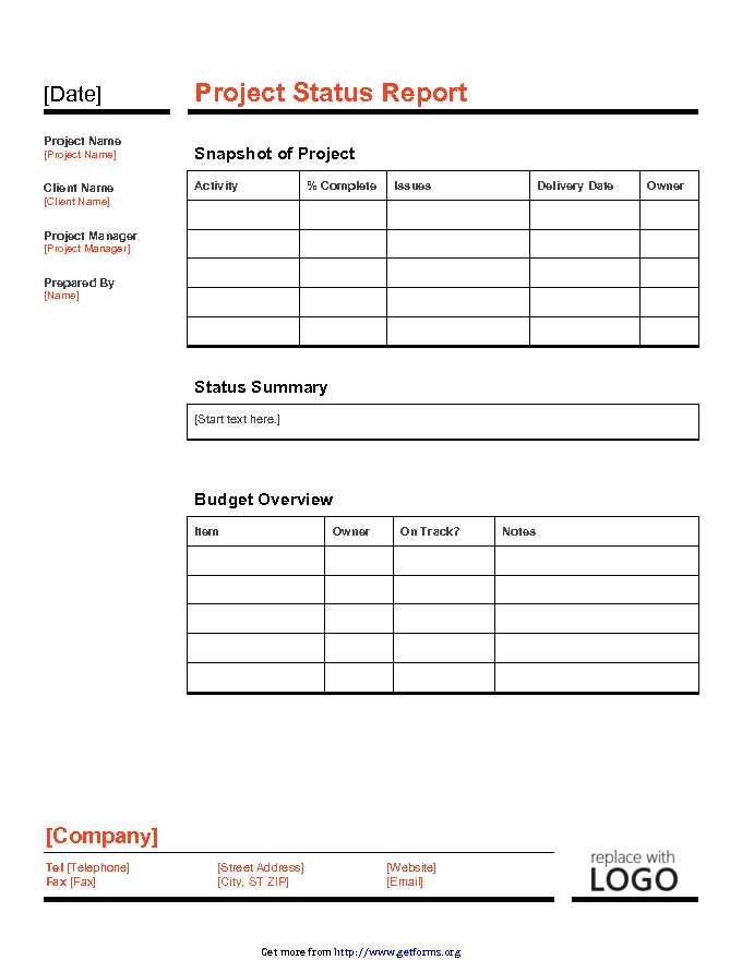 Project status report Template