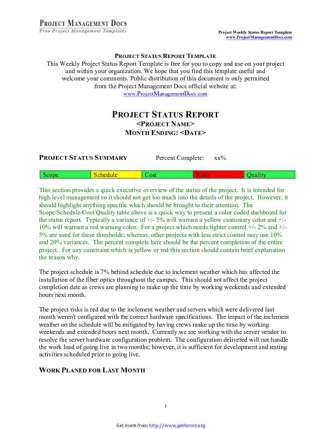 Project Status Report Template 6