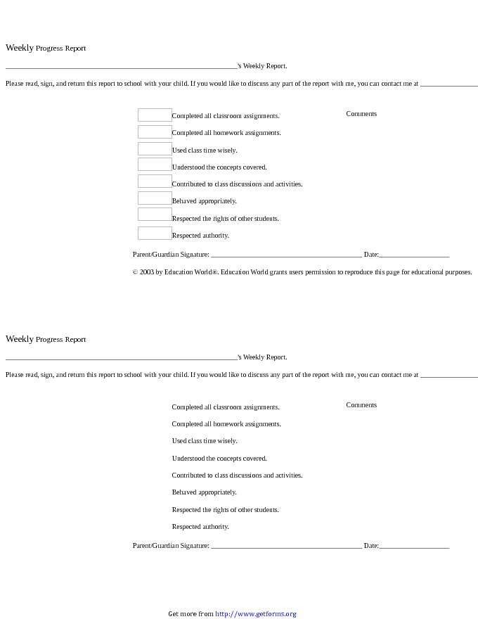 Weekly Progress Report Template 1