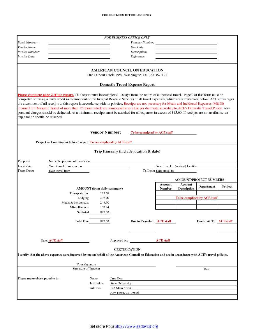 Domestic Travel Expense Report