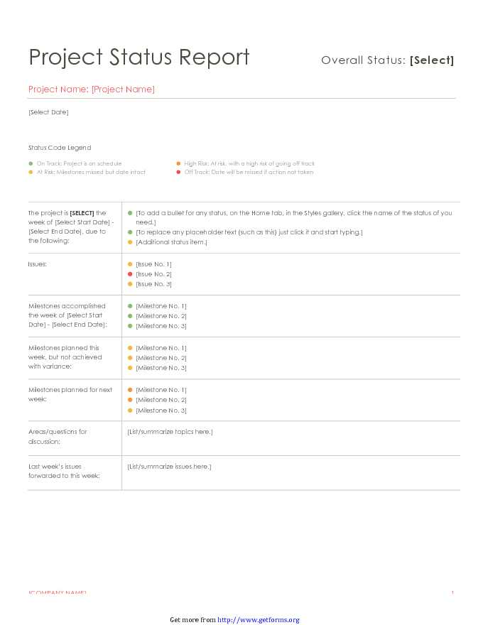 Project Status Report Template 2