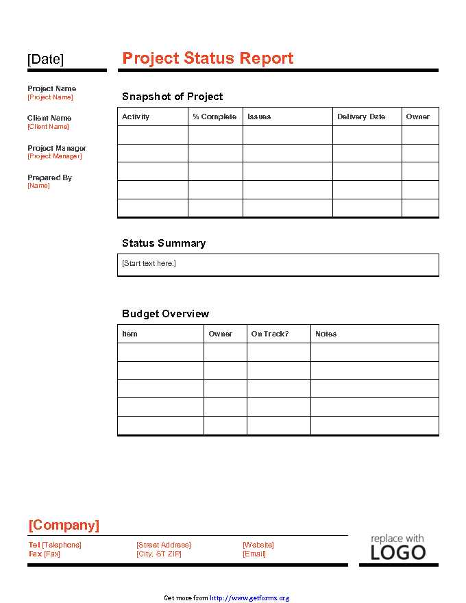 Project Status Report Template 4