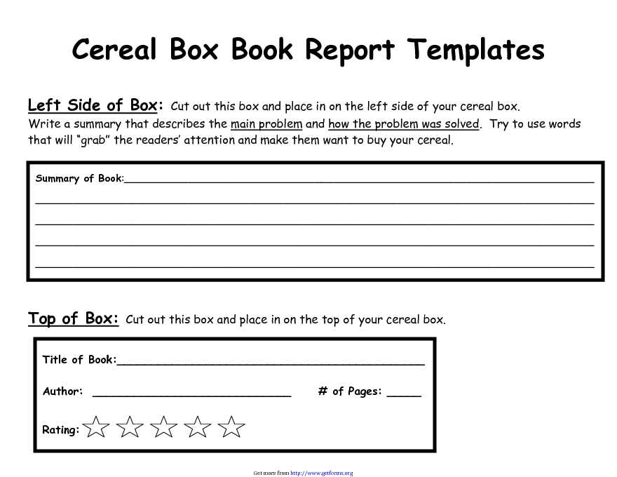 Cereal Box Book Report Template 1