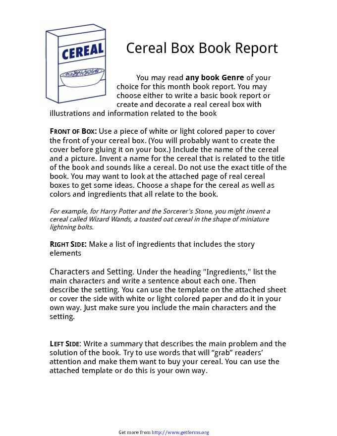 Cereal Box Book Report Template 2