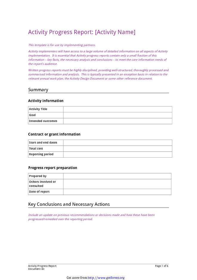 Activity Progress Report Template