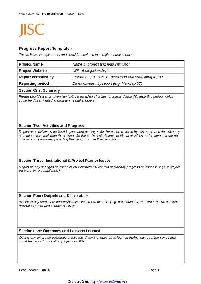 Progress Report Template