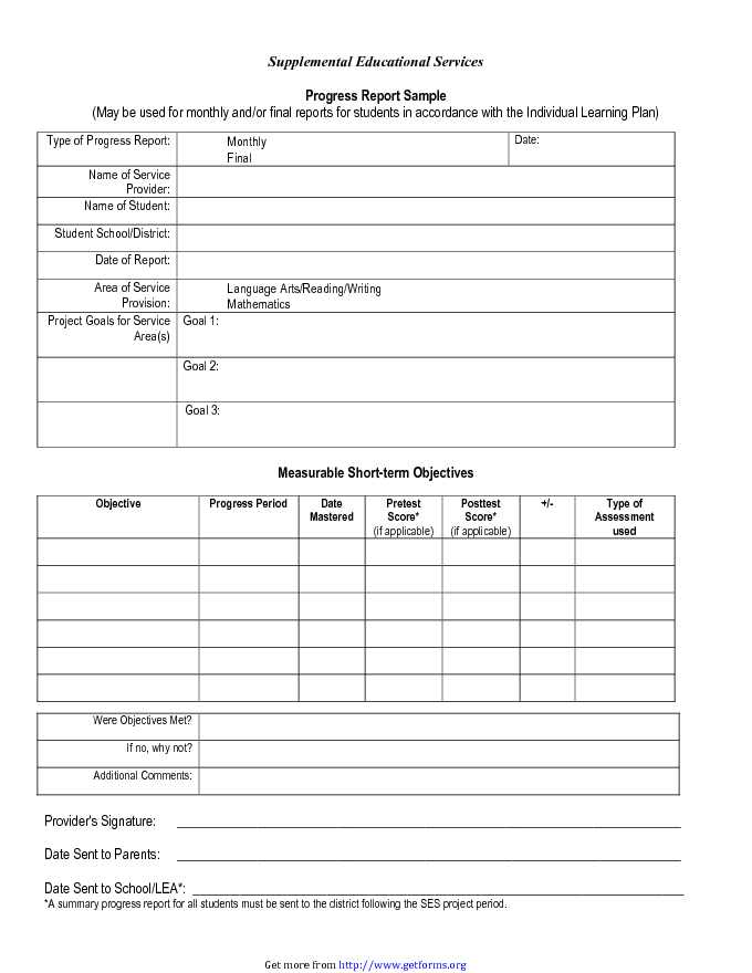 School Progress Report Template