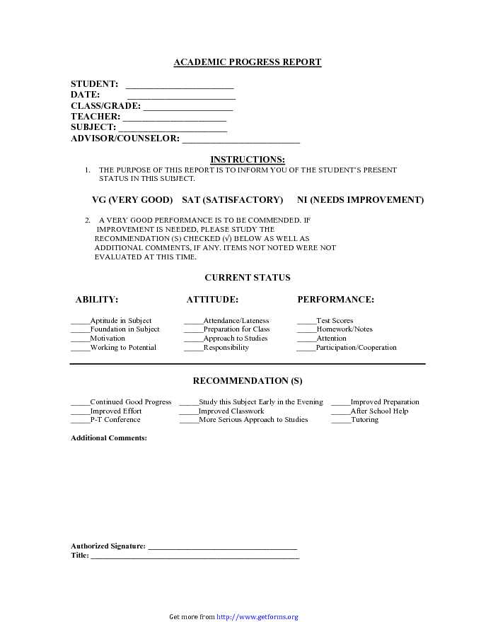 Student Progress Report Template