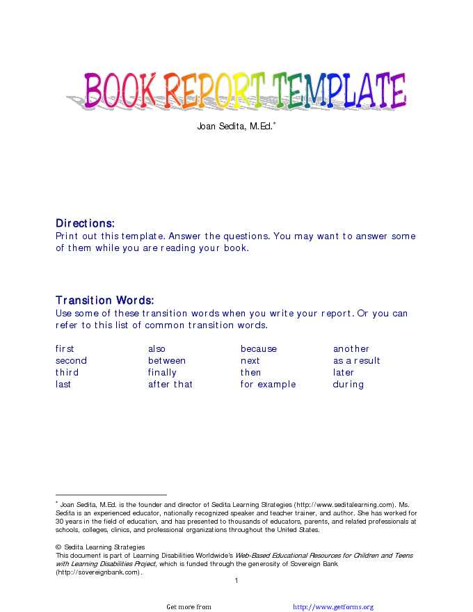 Book Report Template 1