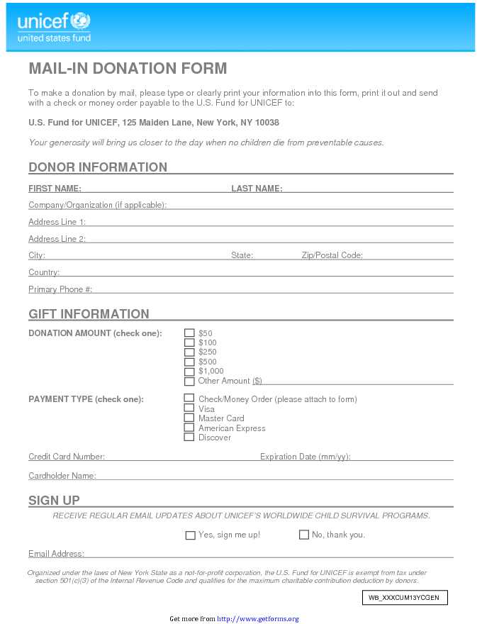 Mail-In Donation Form