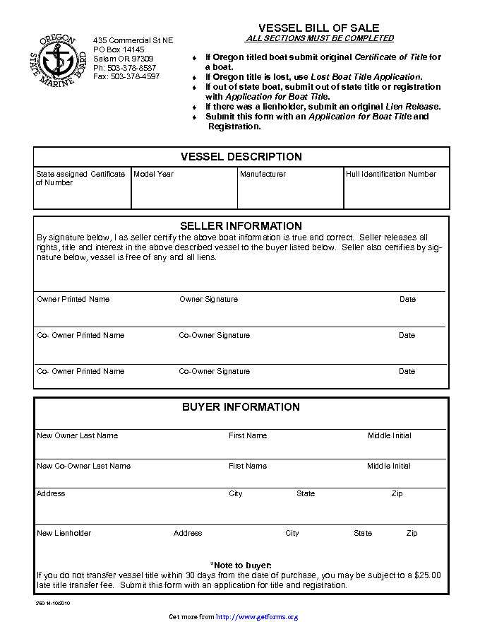 Vessel Bill of Sale Seller Information