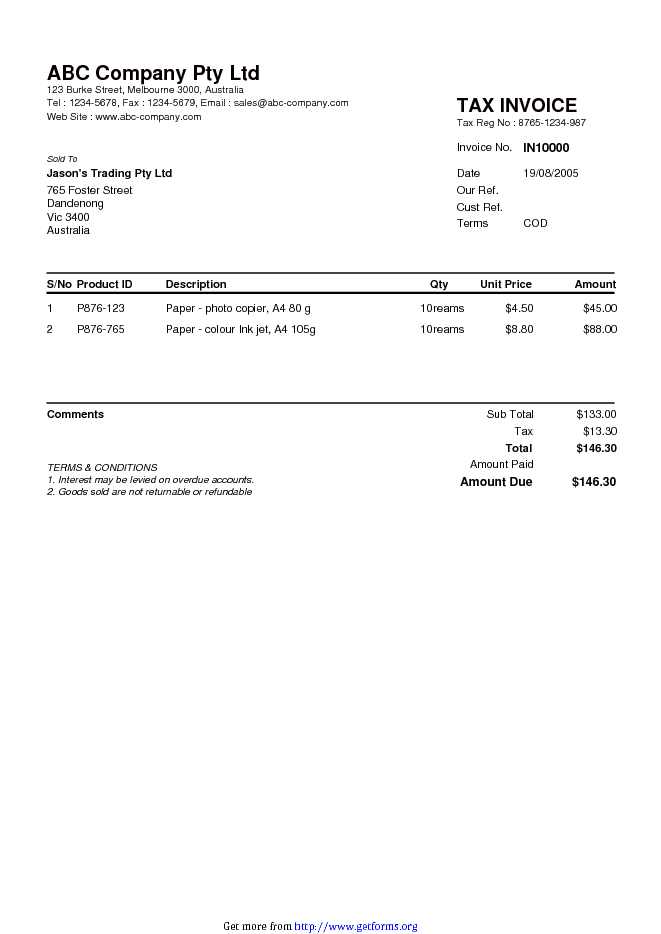 Sample Invoice 2 (trading)