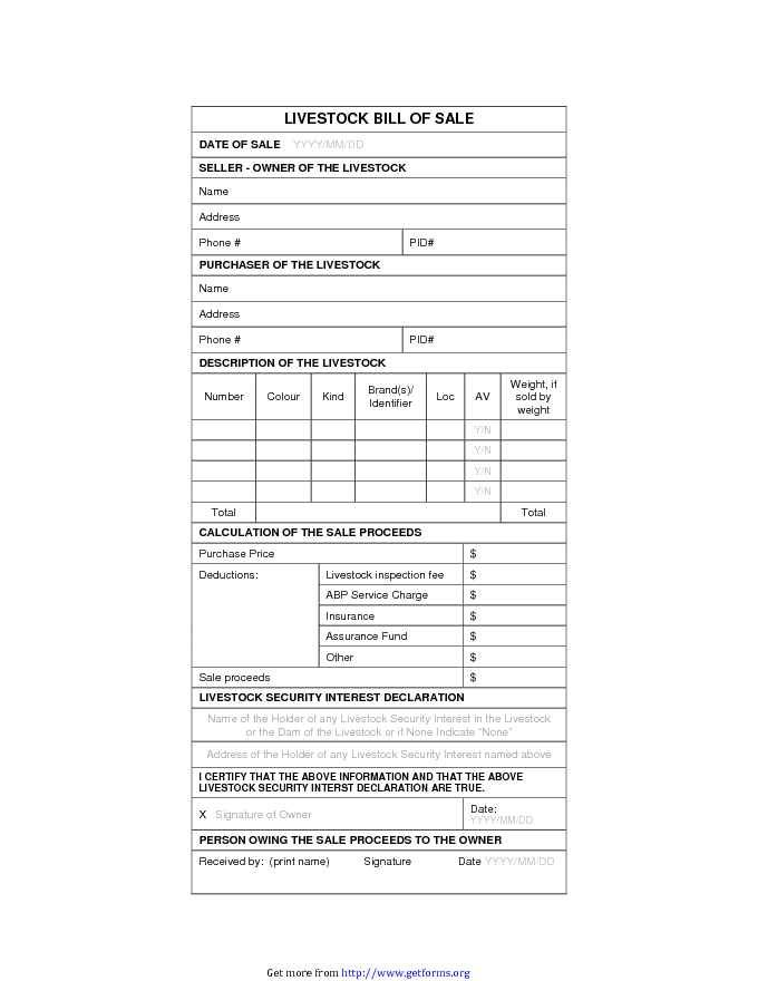 Livestock Bill of Sale 3